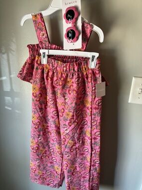 btween Pink Floral Kids Matching Set with Yellow Accents